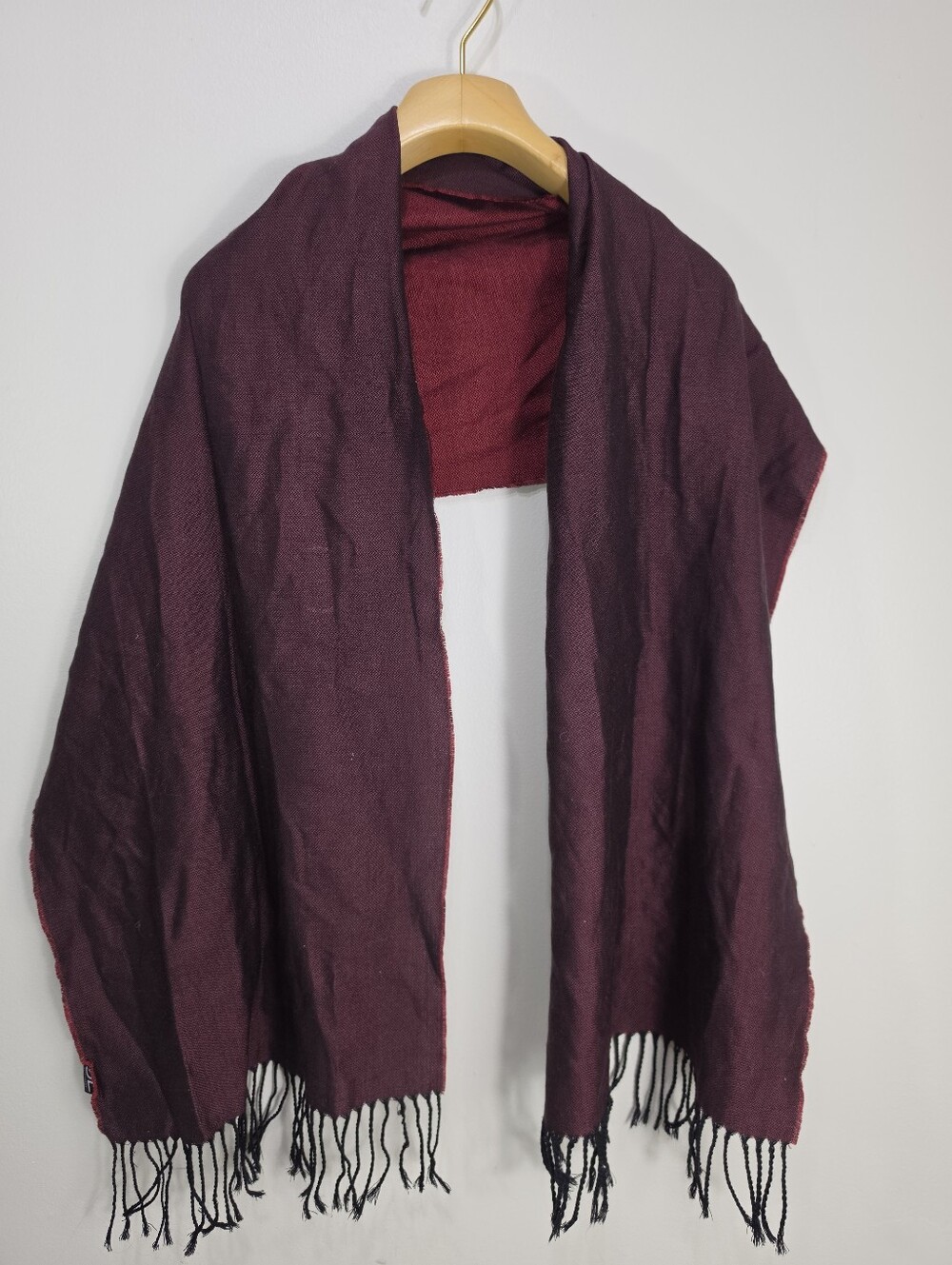 V. FRAAS Reversible Plum and Burgundy Fringe Wrap